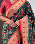 Bottle Green Paithani Jaal Silk Zari Woven Saree