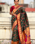 Bottle Green Paithani Jaal Silk Zari Woven Saree