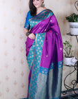 Purple Soft Silk Banarasi Wavy Unique Zari Woven Saree
