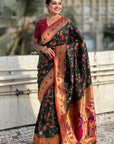 Bottle Green Paithani Jaal Silk Zari Woven Saree