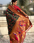 Bottle Green Paithani Jaal Silk Zari Woven Saree