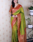 Mehendi Green Soft Silk Banarasi Wavy Unique Zari Woven Saree