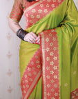 Mehendi Green Soft Silk Banarasi Wavy Unique Zari Woven Saree