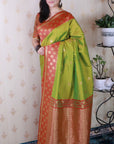 Mehendi Green Soft Silk Banarasi Wavy Unique Zari Woven Saree
