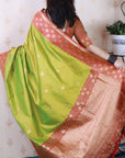 Mehendi Green Soft Silk Banarasi Wavy Unique Zari Woven Saree