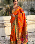 Orange Paithani Jaal Silk Zari Woven Saree
