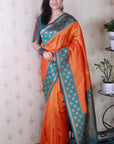 Orange Soft Silk Banarasi Wavy Unique Zari Woven Saree
