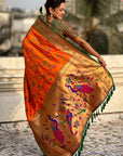 Orange Paithani Jaal Silk Zari Woven Saree