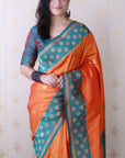 Orange Soft Silk Banarasi Wavy Unique Zari Woven Saree