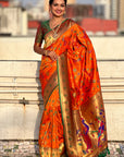 Orange Paithani Jaal Silk Zari Woven Saree