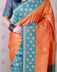 Orange Soft Silk Banarasi Wavy Unique Zari Woven Saree