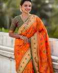 Orange Paithani Jaal Silk Zari Woven Saree