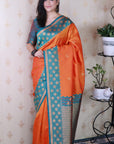 Orange Soft Silk Banarasi Wavy Unique Zari Woven Saree