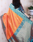 Orange Soft Silk Banarasi Wavy Unique Zari Woven Saree