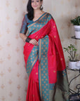 Pink Soft Silk Banarasi Wavy Unique Zari Woven Saree