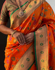 Orange Paithani Jaal Silk Zari Woven Saree