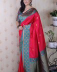Pink Soft Silk Banarasi Wavy Unique Zari Woven Saree
