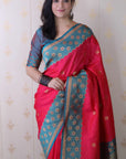 Pink Soft Silk Banarasi Wavy Unique Zari Woven Saree