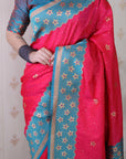 Pink Soft Silk Banarasi Wavy Unique Zari Woven Saree