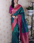 Green Soft Silk Banarasi Wavy Unique Zari Woven Saree