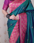 Green Soft Silk Banarasi Wavy Unique Zari Woven Saree