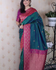 Green Soft Silk Banarasi Wavy Unique Zari Woven Saree