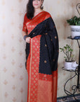 Black Soft Silk Banarasi Wavy Unique Zari Woven Saree