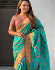 Firozi Blue Paithani Jaal Silk Zari Woven Saree