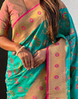 Firozi Blue Paithani Jaal Silk Zari Woven Saree