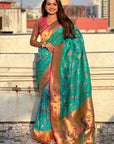 Firozi Blue Paithani Jaal Silk Zari Woven Saree