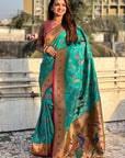 Firozi Blue Paithani Jaal Silk Zari Woven Saree