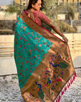 Firozi Blue Paithani Jaal Silk Zari Woven Saree