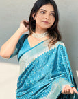 Butterfly Blue Banarasi Satin Silk Zari Woven Saree