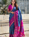 Blue Soft Silk Zari Woven Patola Saree with Contrast Weaves