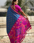 Blue Soft Silk Zari Woven Patola Saree with Contrast Weaves