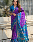 Purple Soft Silk Zari Woven Patola Saree with Contrast Weaves