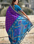 Purple Soft Silk Zari Woven Patola Saree with Contrast Weaves