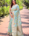 Sky Blue Organza Meenakari Floral Jaal Zari Woven Saree