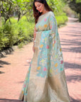 Sky Blue Organza Meenakari Floral Jaal Zari Woven Saree