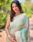 Sky Blue Organza Meenakari Floral Jaal Zari Woven Saree