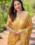 Yellow Organza Meenakari Floral Jaal Zari Woven Saree