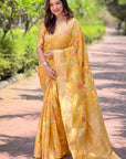 Yellow Organza Meenakari Floral Jaal Zari Woven Saree