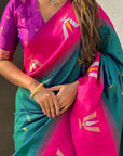 Green South Traditional Tilak Contrast Soft Silk Zari Woven Saree