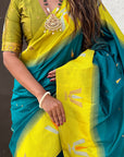 Sea Blue South Traditional Tilak Contrast Soft Silk Zari Woven Saree