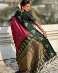 Coral Pink South Traditional Tilak Contrast Soft Silk Zari Woven Saree