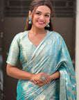 Sky Blue Kanjivaram Soft Tissue Silk Leheriya Traditional Zari Woven Saree