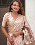 Peach Kanjivaram Soft Tissue Silk Leheriya Traditional Zari Woven Saree