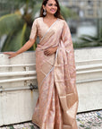 Peach Kanjivaram Soft Tissue Silk Leheriya Traditional Zari Woven Saree