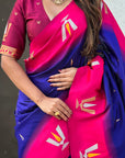 Violet South Traditional Tilak Contrast Soft Silk Zari Woven Saree