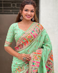 Pista Pashmina Kashmiri Silk Zari Woven Saree
